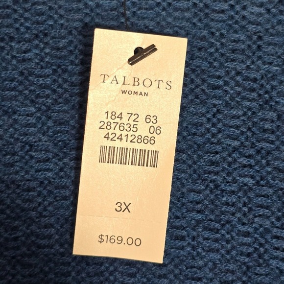 Talbots Womens Cardigan Sweater Size 3X Blue Button Up‎ Merino Wool Knit Jacket - Picture 6 of 13